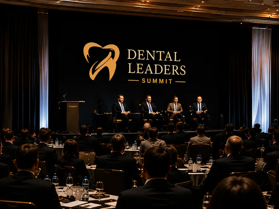 Executive panel on stage at the Dental Leaders Summit, in front of a full ballroom