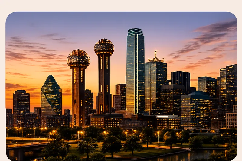 Dallas, Texas skyline at sunset